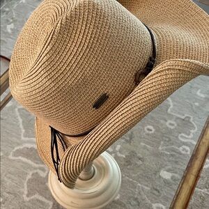 Chic Straw Cowboy Hat with Brown Band rolled sides